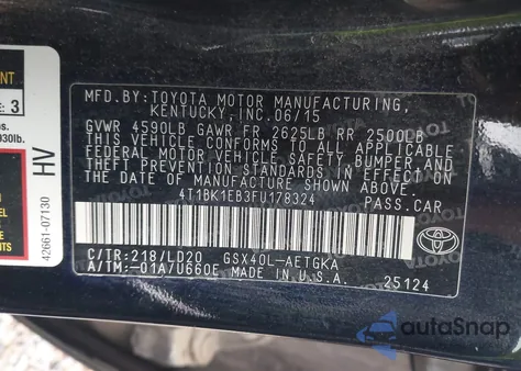 2015 Toyota Avalon Xle from USA, damaged, VIN 4T1BK1EB3FU178324